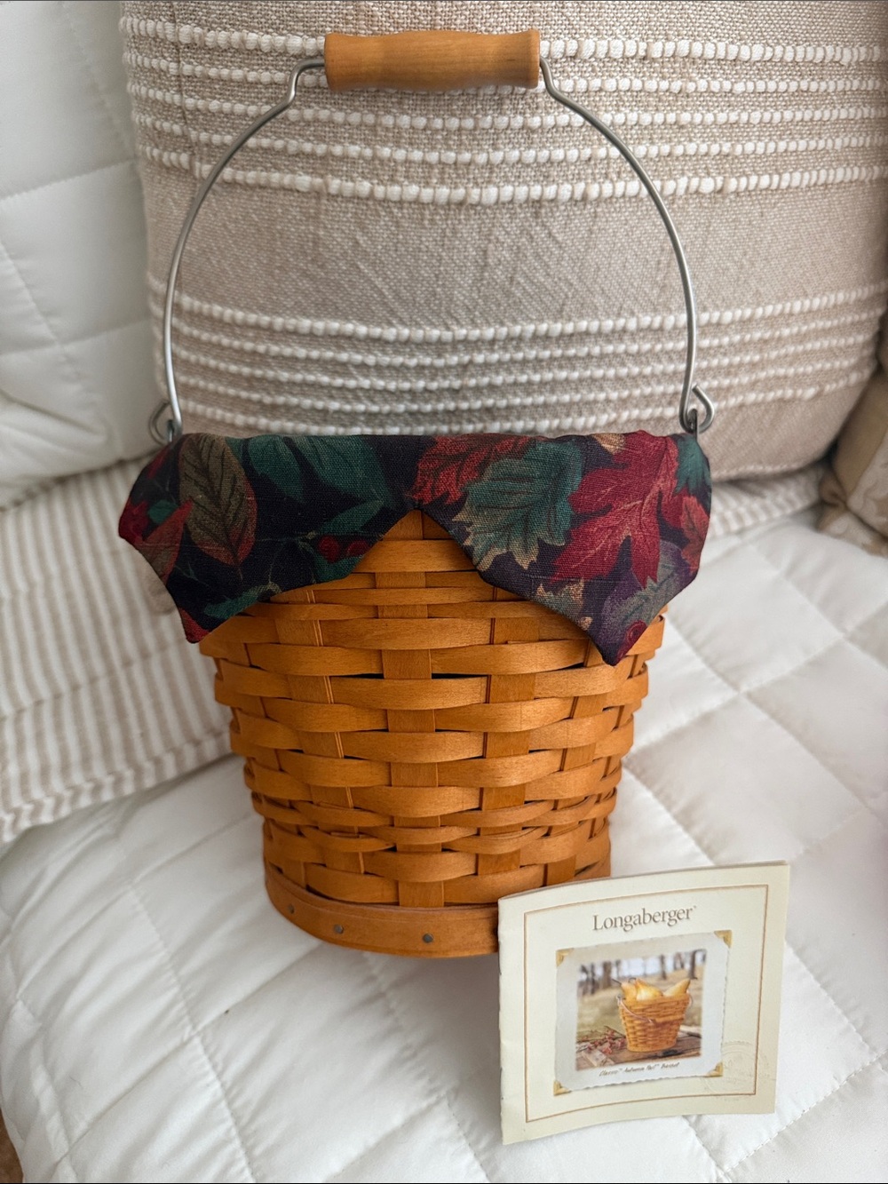 Vintage Longaberger Honey Oak “Autumn Pale” Basket w/ Autumn Leaf Liner & Insert